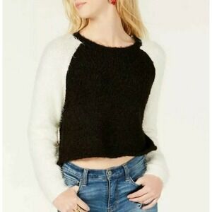 PLANET GOLD Juniors Fuzzy Cropped Baseball Sweater Black White Size S NWT